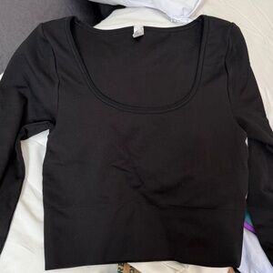Athleta Black Ribbed Crop Top XS